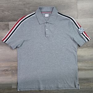Moncler Gamme Bleu Men's Grey Stripe Polo Shirt - Small